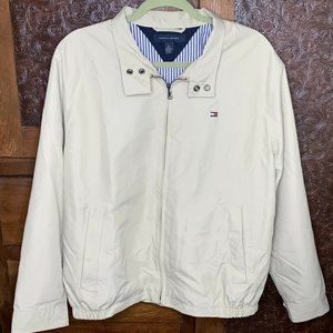 Tommy Hilfiger Flag Khaki Lightweight Golf Sailing Jacket Lined Size Large EUC!